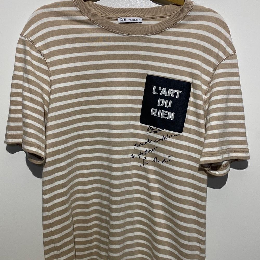 ZARA Womens Tee Short Sleeve Crew Neck Stripes Brown Medium